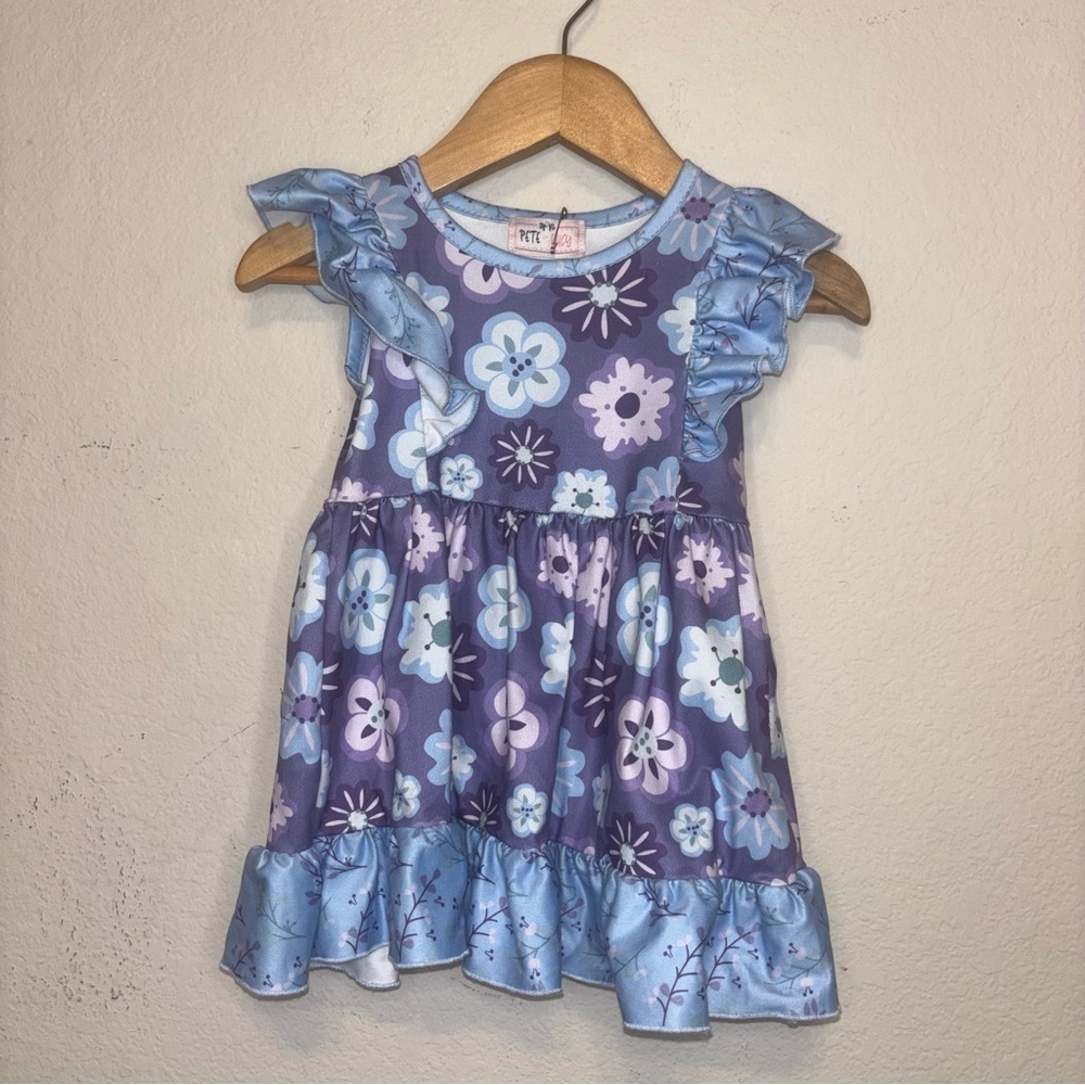 Pete & Lucy Lavender Floral Ruffle Kids Dress